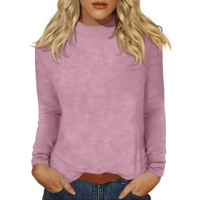 Floleo Women's Ribbed Turtleneck Fitted Tops Long Sleeve Shirts Basic Thermal Layering(Pink,XL)