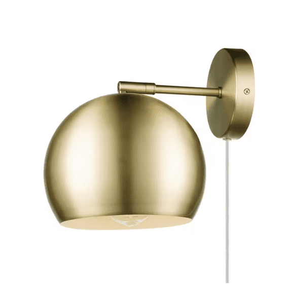 Globe Electric Miller 1-Light Antique Brass Plug-in or Hardwire Wall Sconce with 6 Ft. Cord