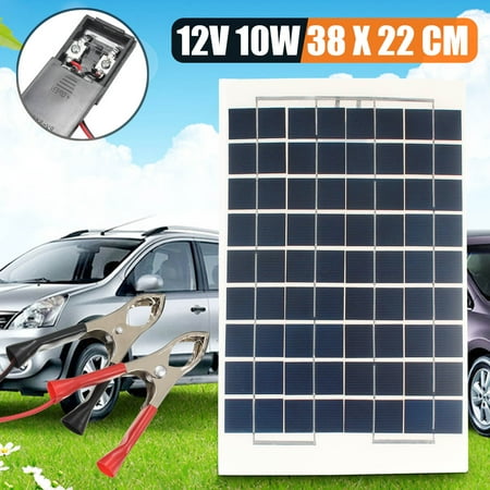 10w Solar Panel - Elfeland 10W 12V Solar Panel PolyCrystalline Module Battery Charger with 2 Alligator Clips And 4m Cable For RV Boat Camping