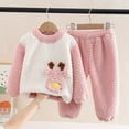 thumbnail image 2 of Lovskoo 5M-5T Little Boys Girls Coral Velvet Pajamas Fall and Winter Thickened Warm Home Clothes Kids Baby Flannel Clothes Pink, 2 of 6