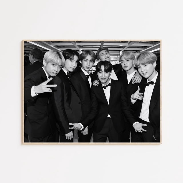 Póster de BTS, póster de Bangtan Boys, póster de ARMY, arte de pared en blanco y negro, arte de pared vintage, impresiones fotográficas, póster de fan, impresión de sala de música