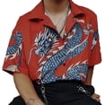 thumbnail image 4 of Qarigey Hombres Mujeres Camisa de playa Casual Manga corta Simple Dragon Top Transpirable Estilo étnico Camiseta para viajes diarios Rojo Type2 NO2, 4 of 6