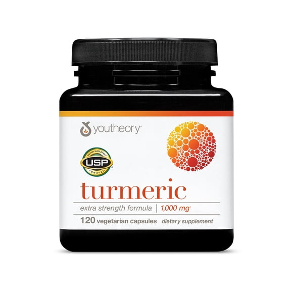 Youtheory Turmeric Extra Strength - 1,000 mg Turmeric Supplement - with 10 mg Black Pepper - Curcumin Joint Support* - Soy, Dairy & Gluten Free -120 Vegetarian Capsules