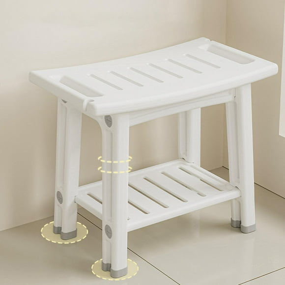 Taburete de ducha con estante organizador, silla de baño SPA, asiento de baño para el hogar, jardín, sala de para personas mayores, interior y ex Blanco