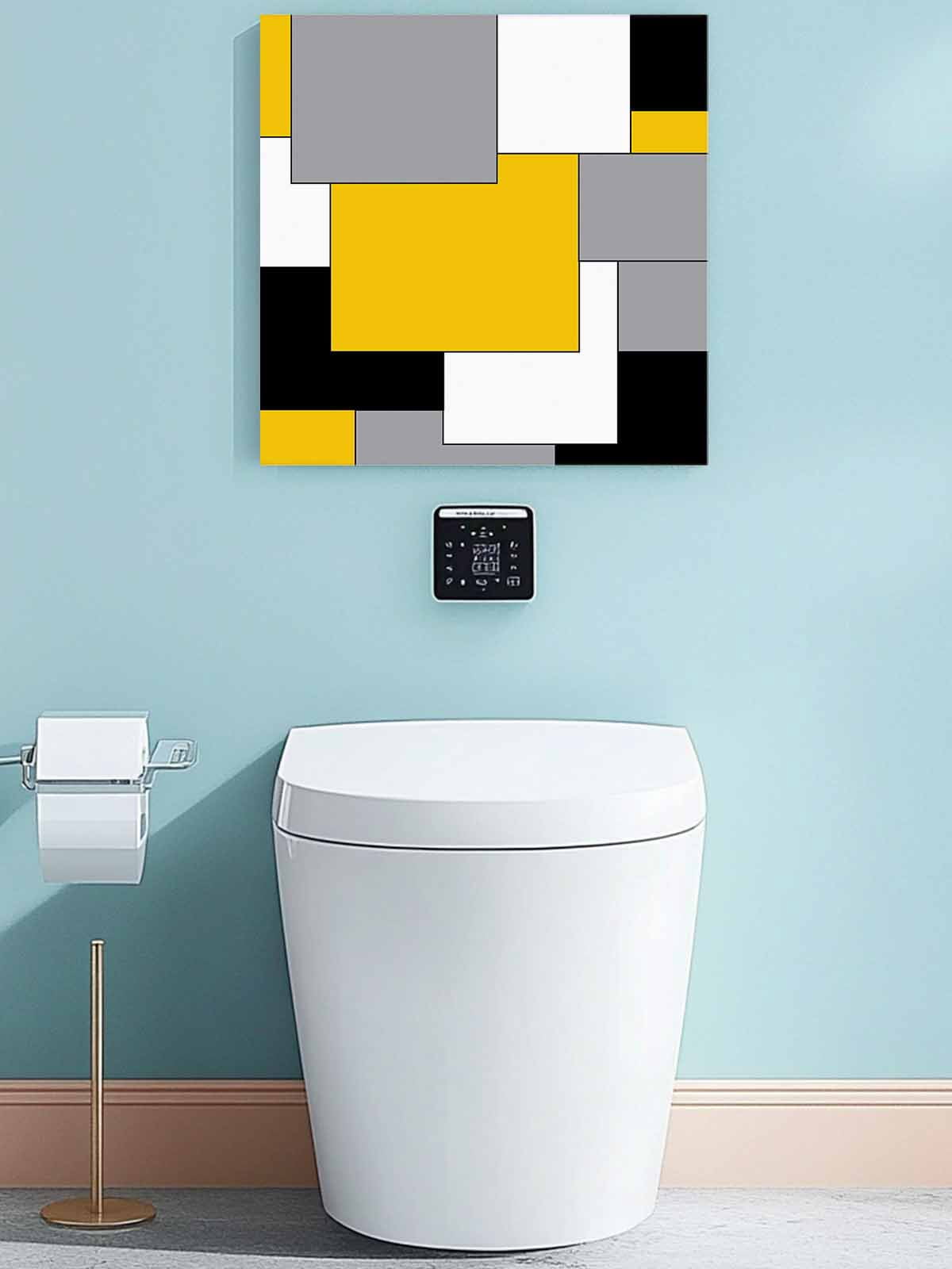 Abstract Art Canvas Wall Art, Patchwork Black and Yellow Framed Wall Decor Modern Artwork Prints Painting for Living Room, Bedroom, Kitchen & Cafe Decor 20x20 Inch