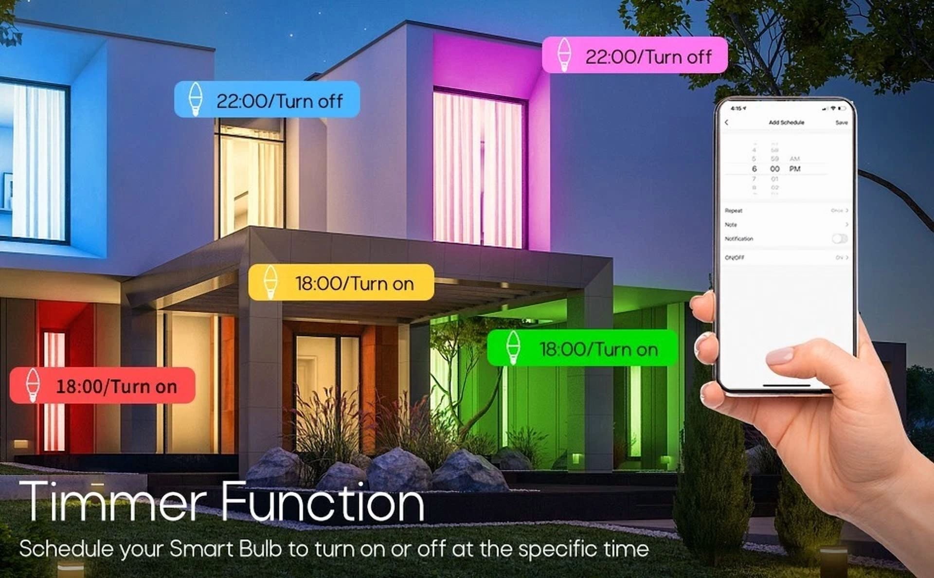 2 Pc Wifi Smart Candle Led Light Bulbs E12 5W Dimmable Rgb Color Changing Bulb