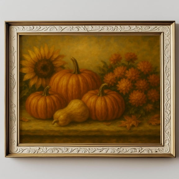 Zuno Pumpkin Still Life Print Autumn Wall Art, Cozy Fall Harvest Kitchen Decor, Rustic Floral Thanksgiving Artwork- Wall Art Print, 8x12 UNFRAMED