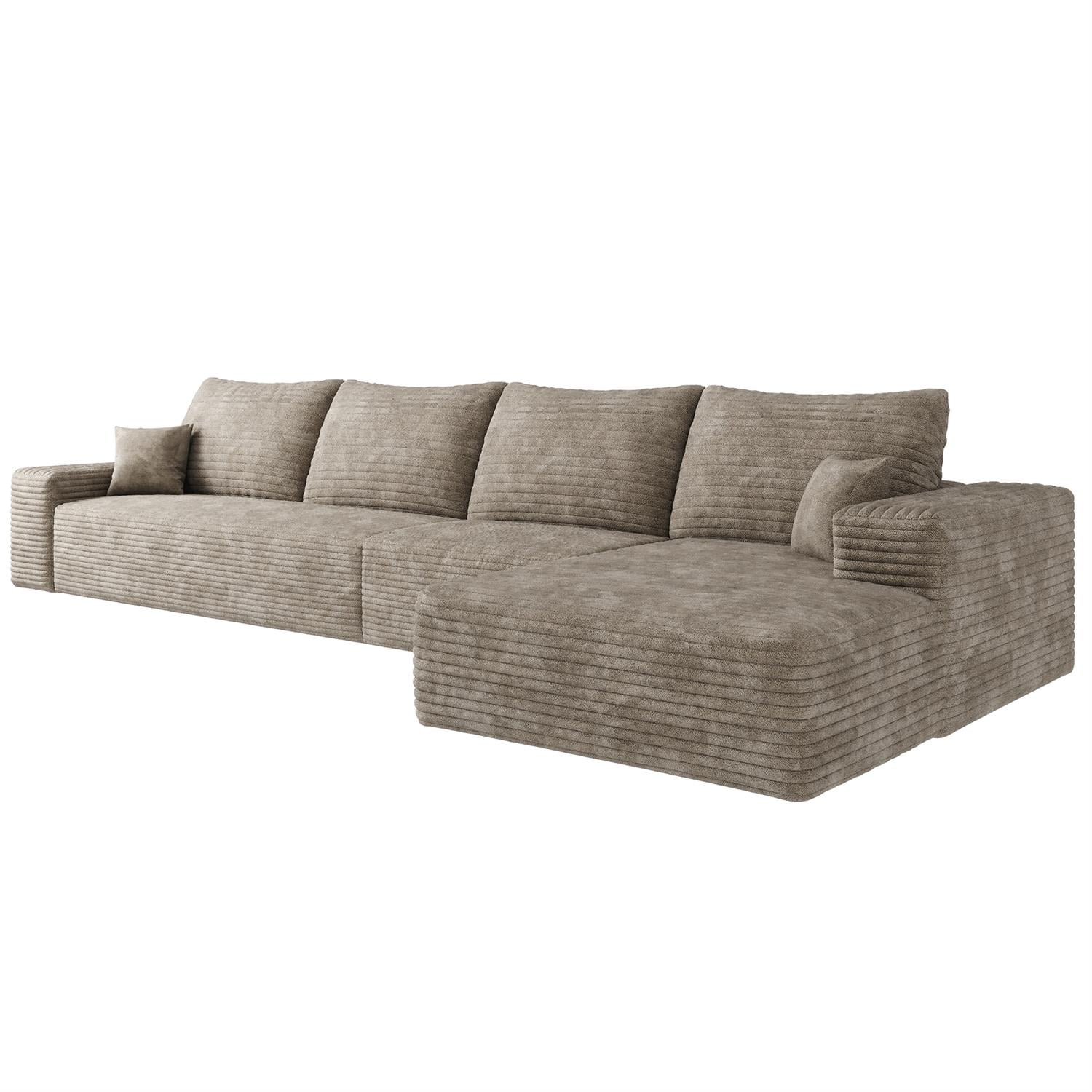 Demi Bonn 135" L-Shaped Cloud Sectional Sofa with Chaise, Modern Deep Seat Modular Couch for Living Room/Bedroom, No Assembly Needed, Beige