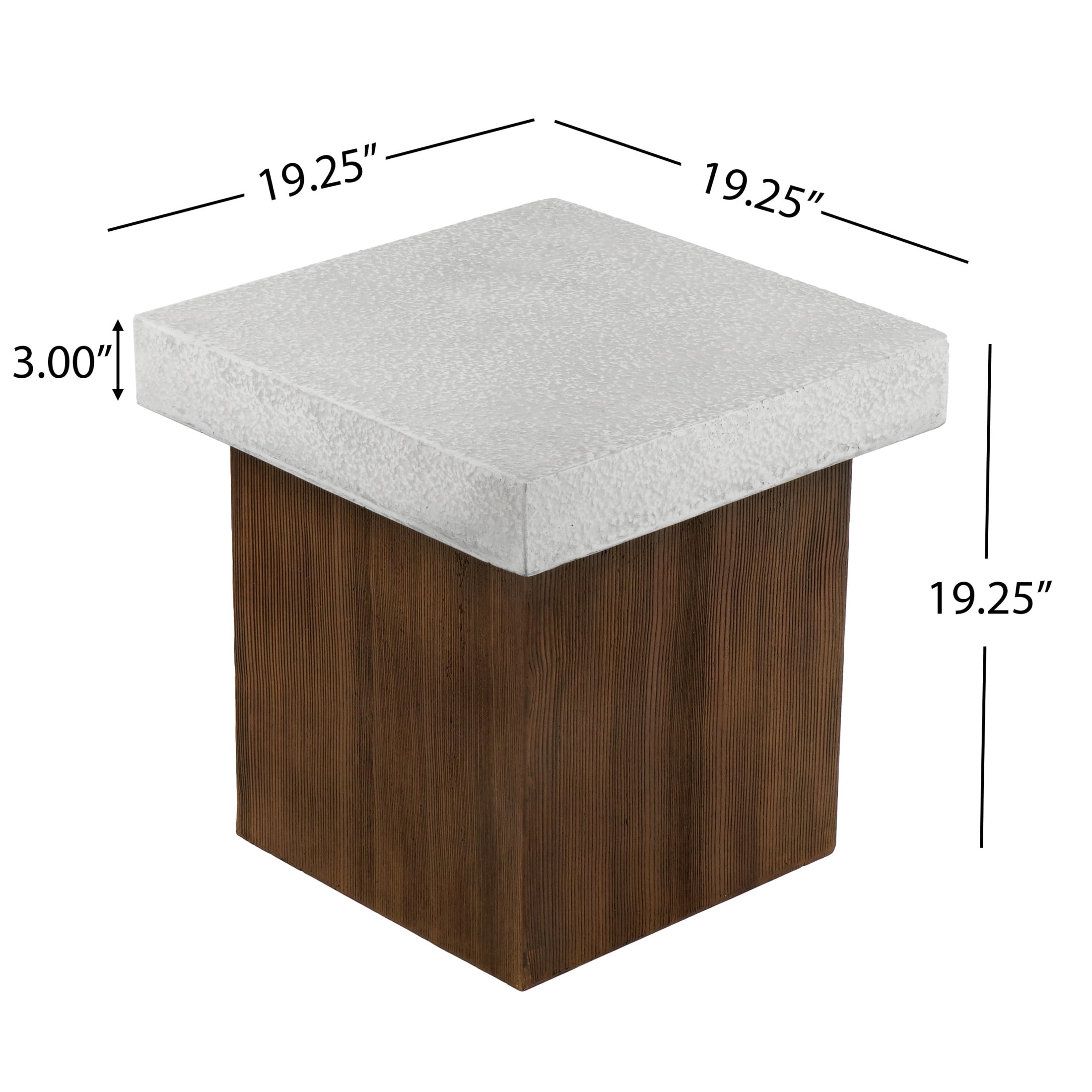 Ashmore Outdoor Patio Square Side Table, MGO, Antique White + Natural Wood Finish