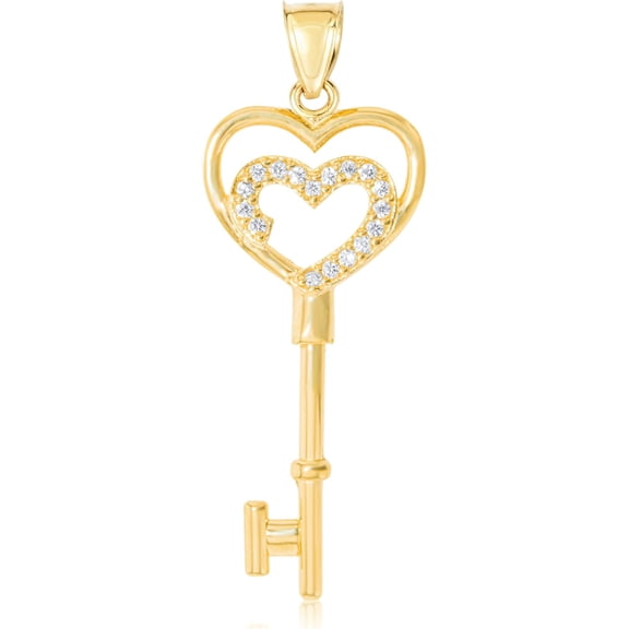 Floreo 10k Yellow Gold Double Heart CZ Key Pendant