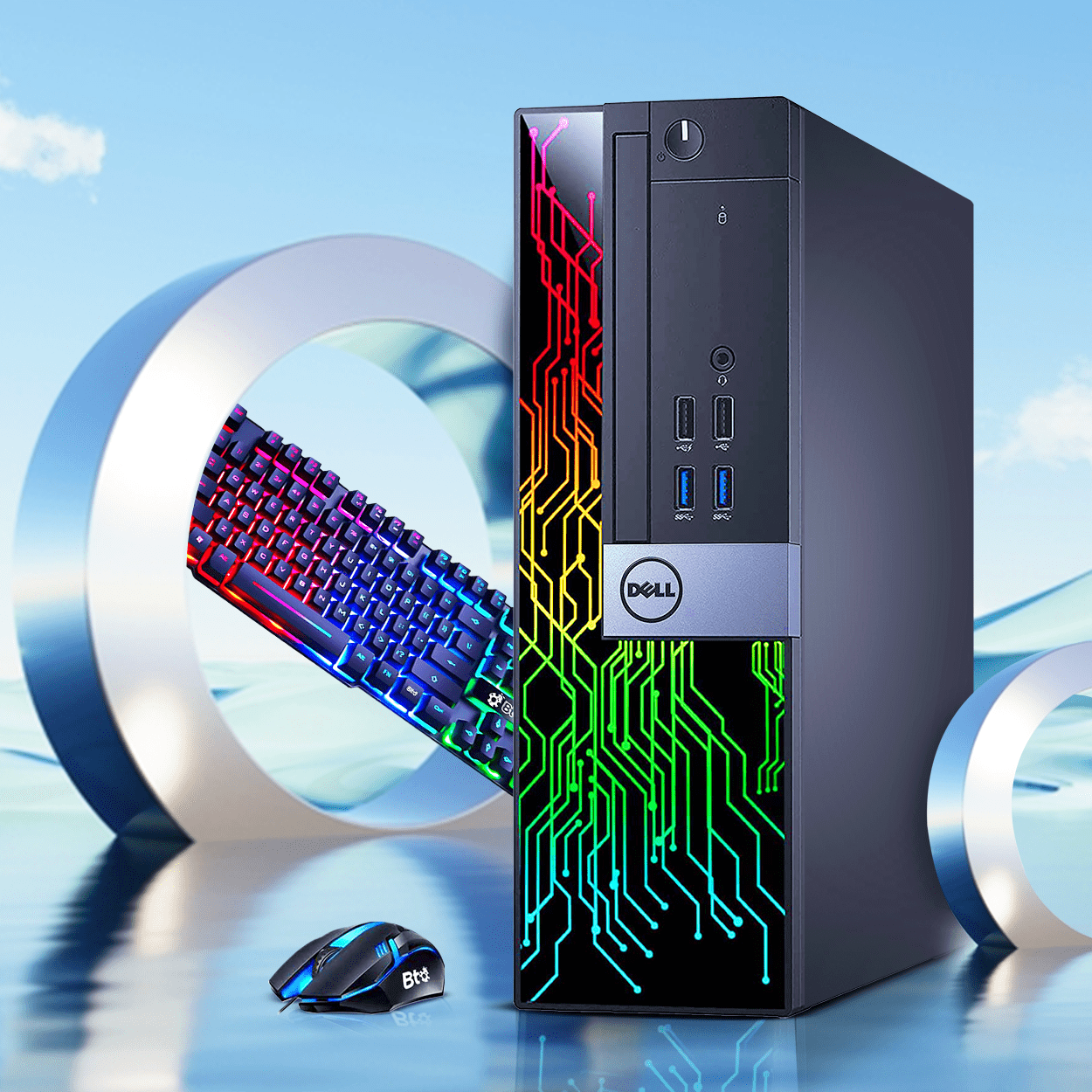 Restored Dell OptiPlex RGB Gaming Desktop Computer PC, Intel i5 Quad-Core 6th Gen. Processor, 8GB Ram, 512GB SSD, NVIDIA GT 1030 DDR5, RGB KB & Mouse, WiFi, Windows 11 Pro (Refurbished)