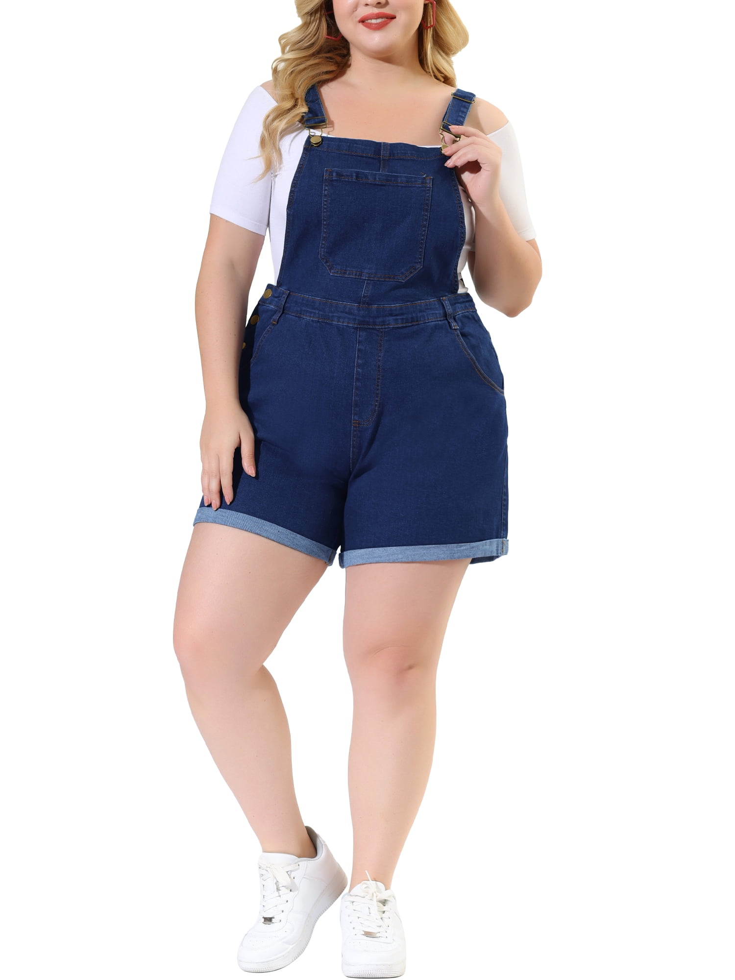 Agnes Orinda Women's Plus Size Overall Shorts Jumpsuit Roll Hem