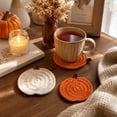 thumbnail image 4 of Fall and Halloween Decor, 1Pc 4 Inch Diameter Hand Crocheted Halloween Pumpkin Coaster, Woven Yarn Pumpkin Fall Table Decor, Anti-Scald Halloween Mat for Mugs, Cups and Drinkware,, 4 of 6