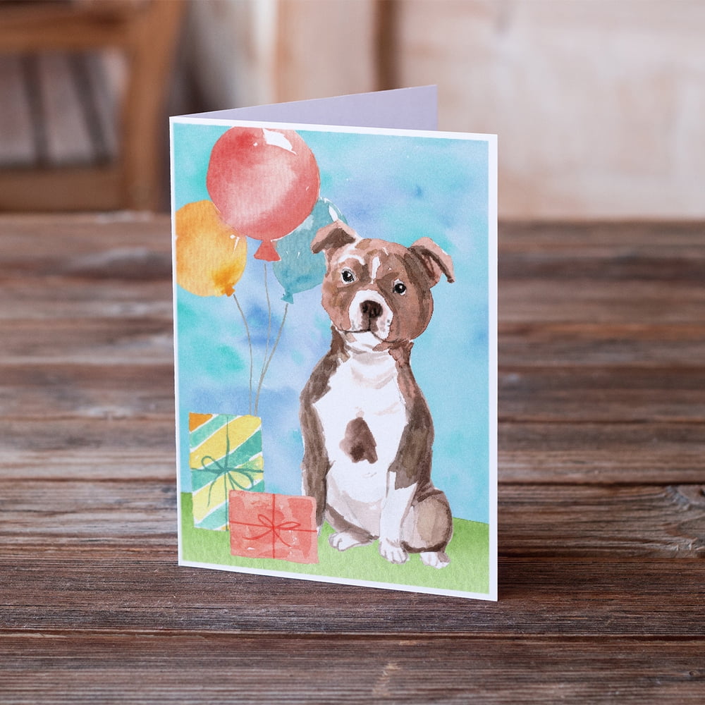 Happy Birthday Red Staffie Bull Greeting Cards and Envelopes Pack of 8