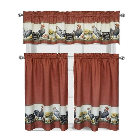 Decotex 3 Piece Window Treatment Kitchen Curtain Tier & Valance Set (36