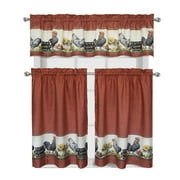 Decotex 3 Piece Window Treatment Kitchen Curtain Tier & Valance Set (36" Tier Set, Rooster)