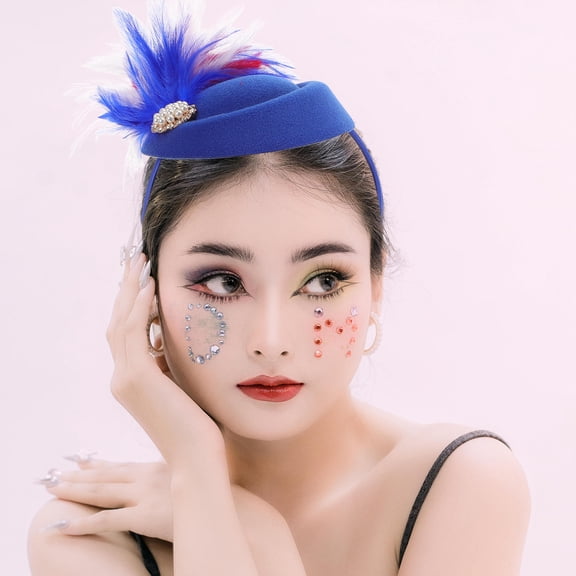OULII Blue Plume Fascinator Hat for Women's with Imitation for Weddings Parties and Events Size 5.5 Inches