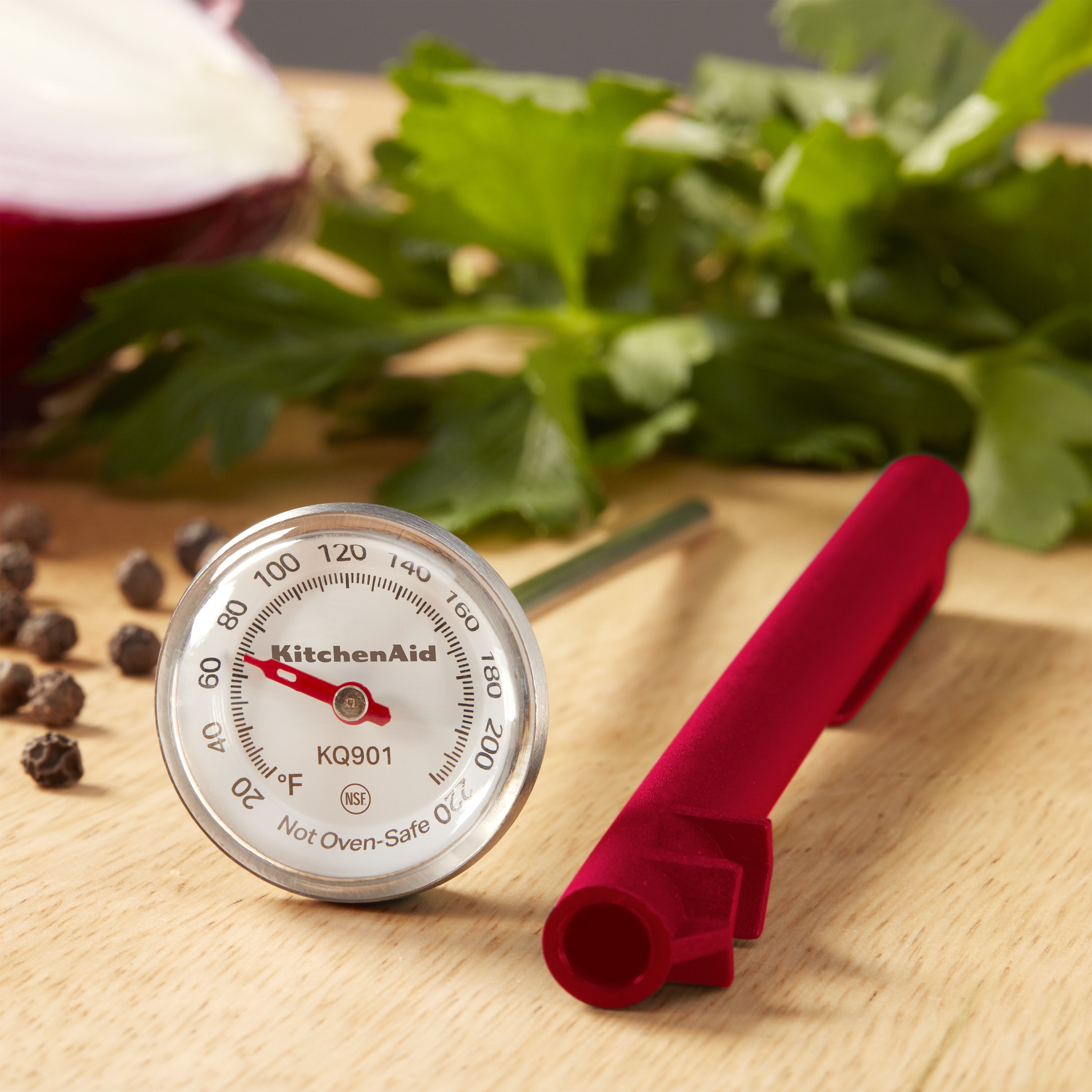 KitchenAid 1-inch Stainless Steel Analog Food Thermometer Red Protective  Sleeve
