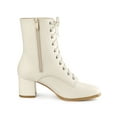 thumbnail image 3 of BLISSFUL STEP Bottes pour Femmes à Lacets à Talons Blocs Bottines de Combat Crème 7, 3 of 8