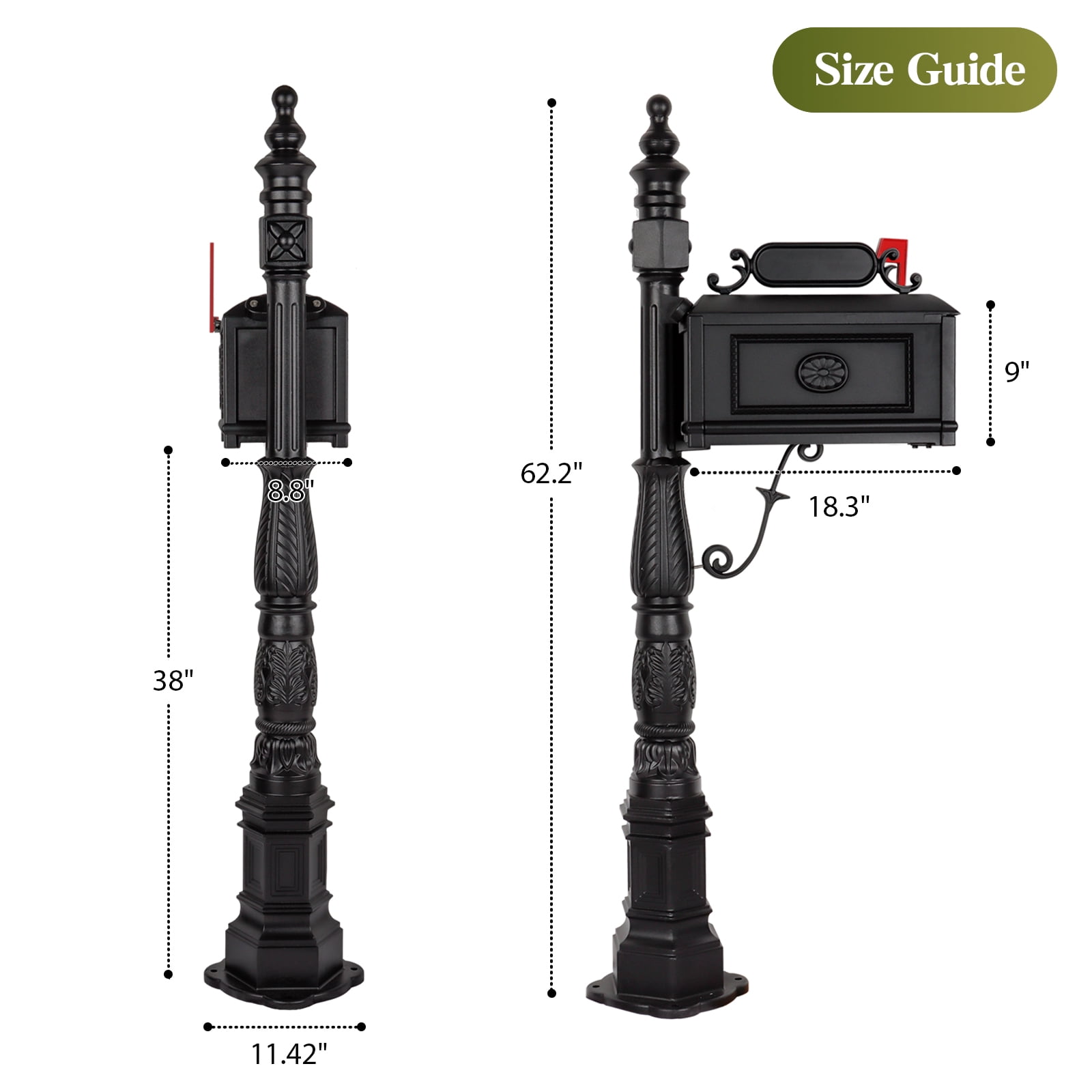 BETISEF Cast Aluminum Mailbox Barcelona Decorative Post Mail Box Combination Stratford Heavy Duty