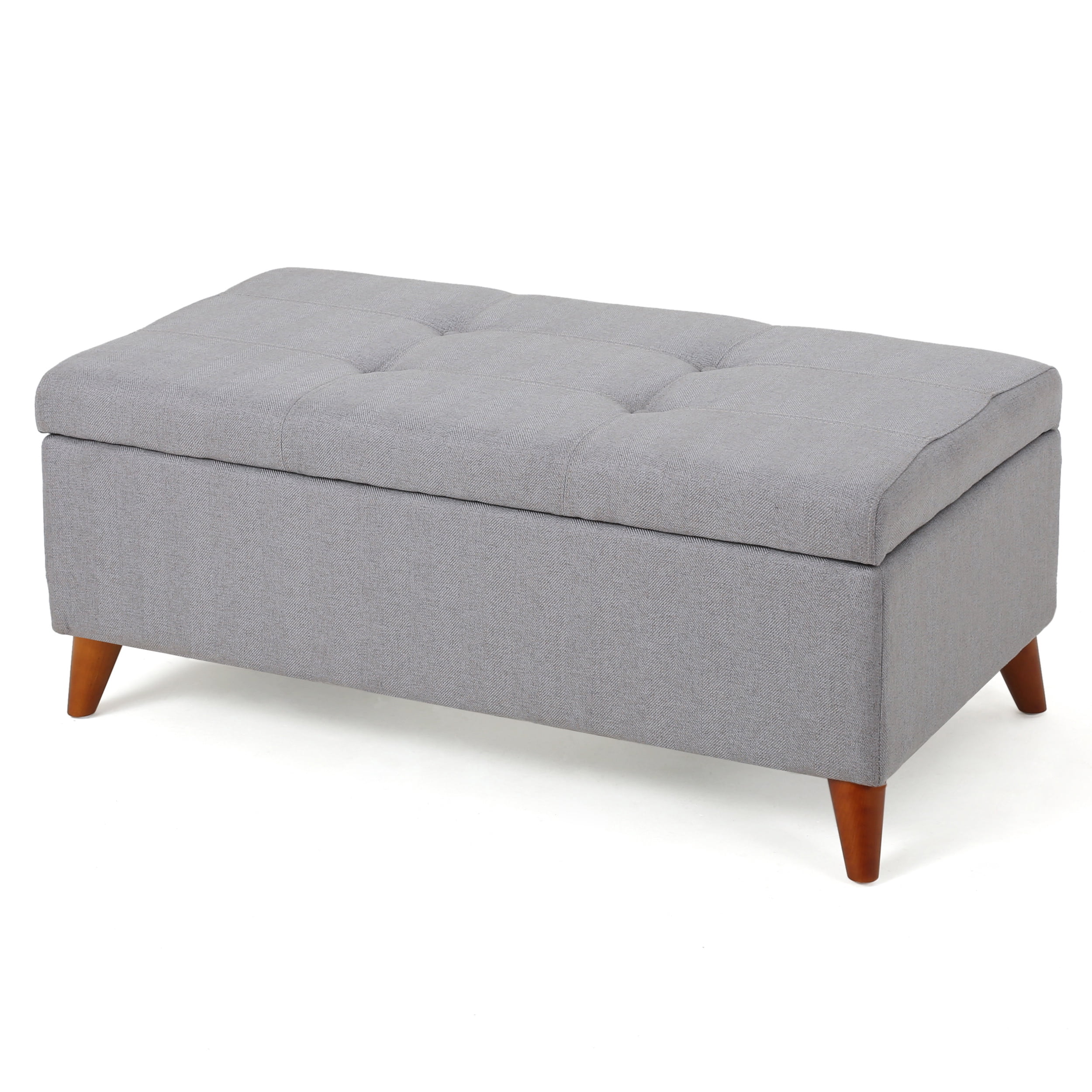 Noble House Haden Rectangular Fabric Storage Ottoman, Light Grey
