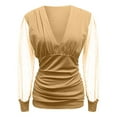 thumbnail image 4 of YEJIMAN Gold Plus Size Tunic Tops For Women, polyester Cotton Tshirts For Women, Women Deep V Neck Tops Slim Fit Puff Long Sleeve Elastic Waist Ruched Wrap Low Cut Blouse Shirt Crop Top, 4 of 4