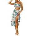 thumbnail image 3 of INSPIRE CHIC Women's Summer 2 Piece Outfit Floral Printed Crop Tube Tops and Split Long Skirt Set Green L, 3 of 4