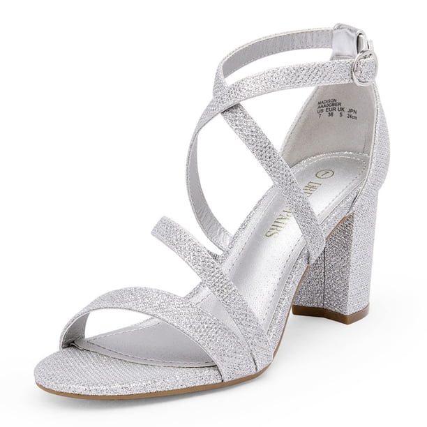 Sandalia DREAM PAIRS MADISON Plata con Brillo Tacón de 7.5 cm