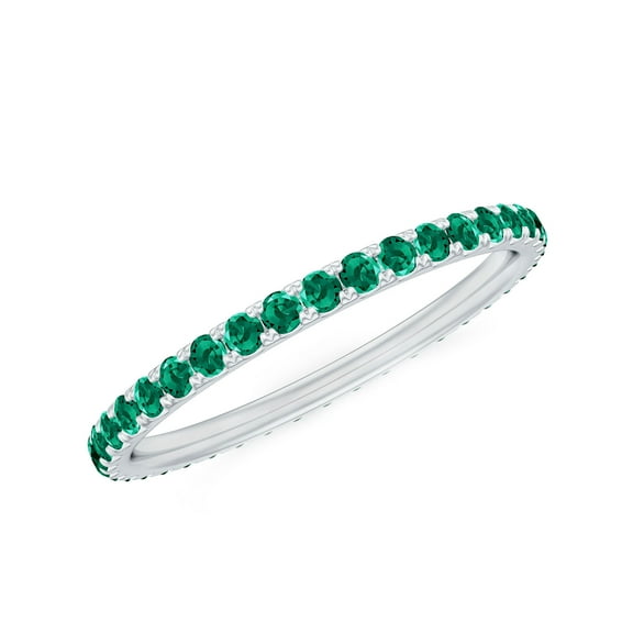 Rosec Jewels Lab Created Emerald Eternity Ring for Women - AAAA Quality Emerald Stacking Ring - Promise Ring for Valentines Day, 925 Sterling Silver, US 4.00