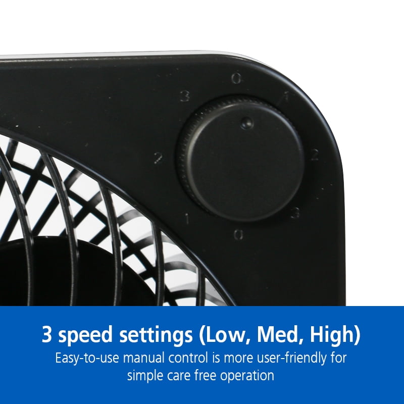 Mainstays 9-inch Box Indoor Comfort Personal AC Electric Fan, 3 Speeds, Black