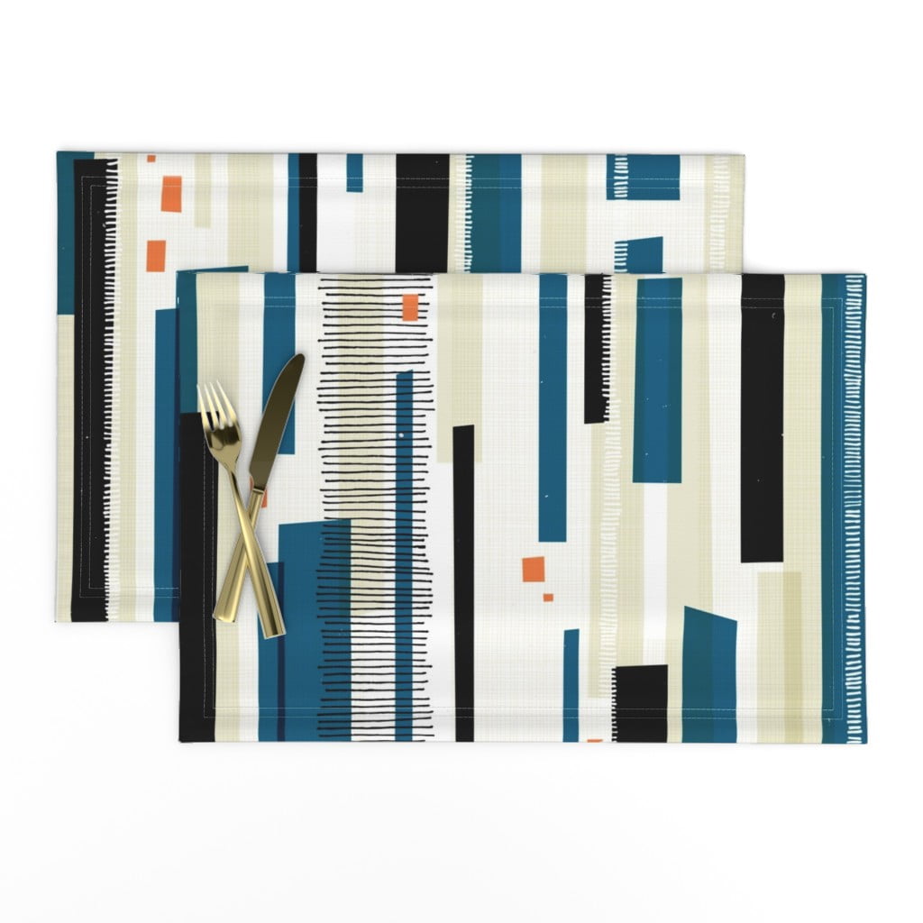 Linen Cotton Canvas Placemats (Set of 2) Navy Blue Print Cloth Placemats by Spoonflower