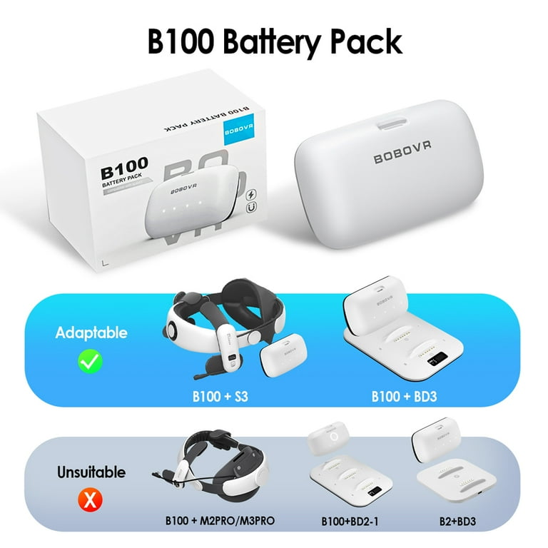 BOBOVR B100 Battery Pack Replacement Battery for BOBOVR S3 Pro 10000mAh Hot-Swap Magnetic Battery Power Compatible Meta Quest 3 BOBOVR B100 Battery Pack Replacement Battery for BOBOVR S3 Pro 10000mAh Hot-Swap Magnetic Battery Power Compatible Meta Quest 3