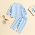 thumbnail image 6 of Toddler Baby Boy Cotton Linen Pants Set Solid Color Long Sleeve Button Down T-Shirt Tops and Pants Outfit 0-4T, 6 of 8