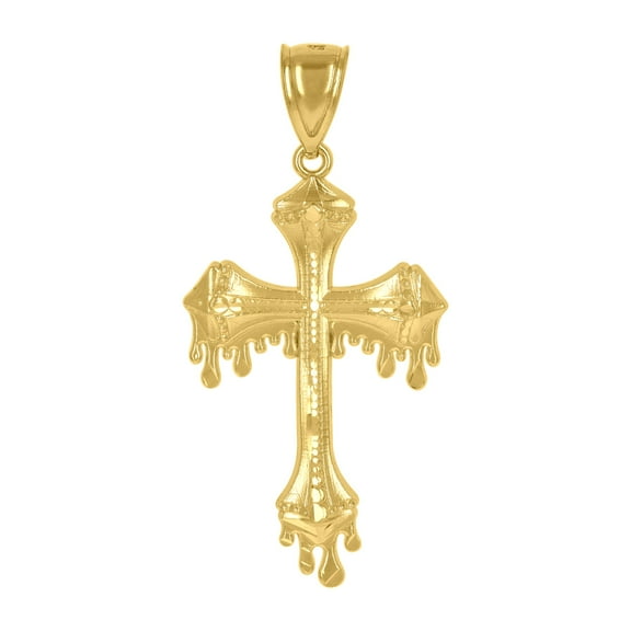 10k Yellow Gold Mens Dripping Cross Religious Charm Pendant Pendant Necklace for Men