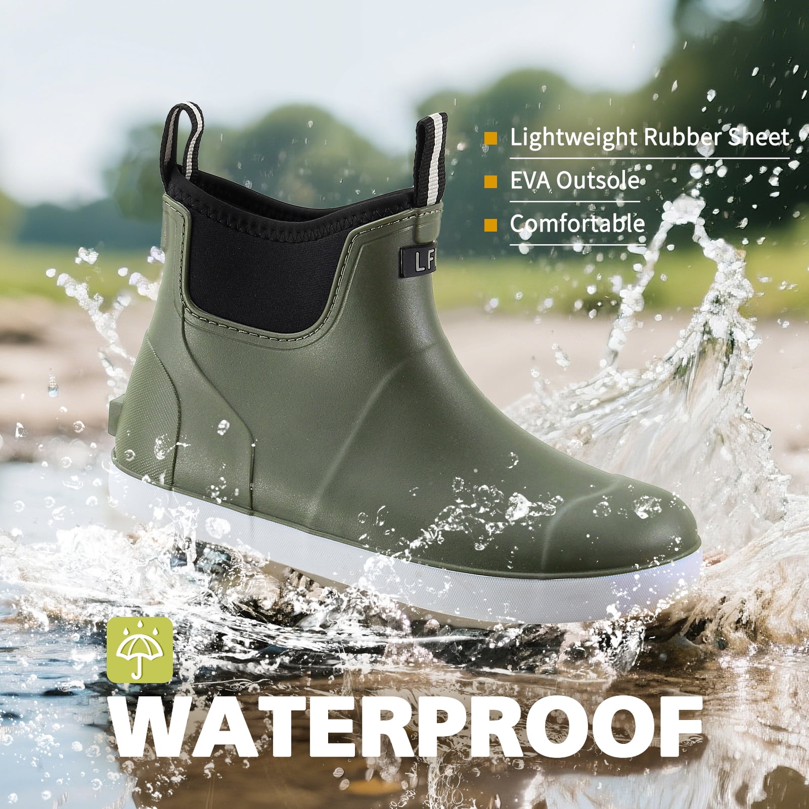 Lcamaw Women's Deck Boots, Waterproof Ankle Rain Boots with Anti-Slip Traction, Rubber Garden & Fishing Boots for Boating, Camping, Farming & Outdoor Work