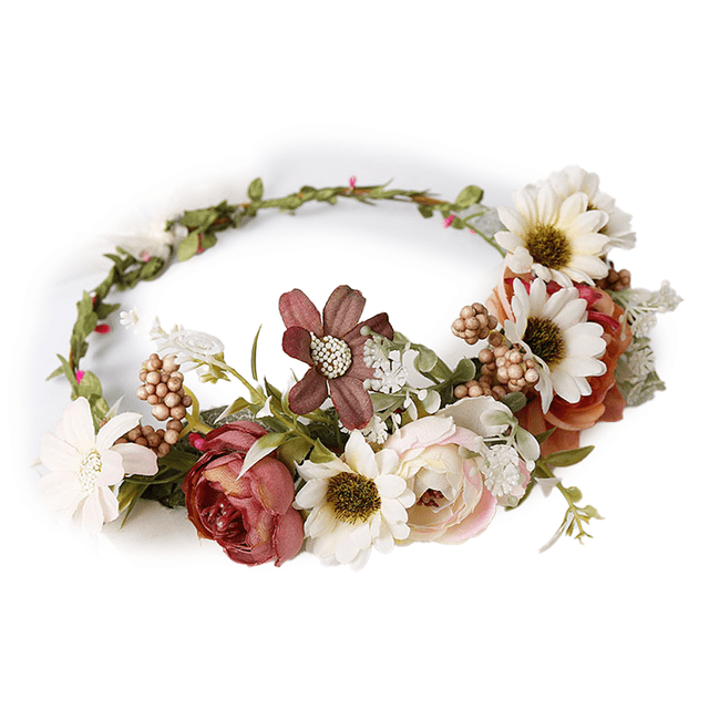 Diadema de flores boho, corona de pelo, guirnalda Floral, corona, Halo, tocado con cinta, fiesta de boda Ormromra CPB-DE-LYY771-2