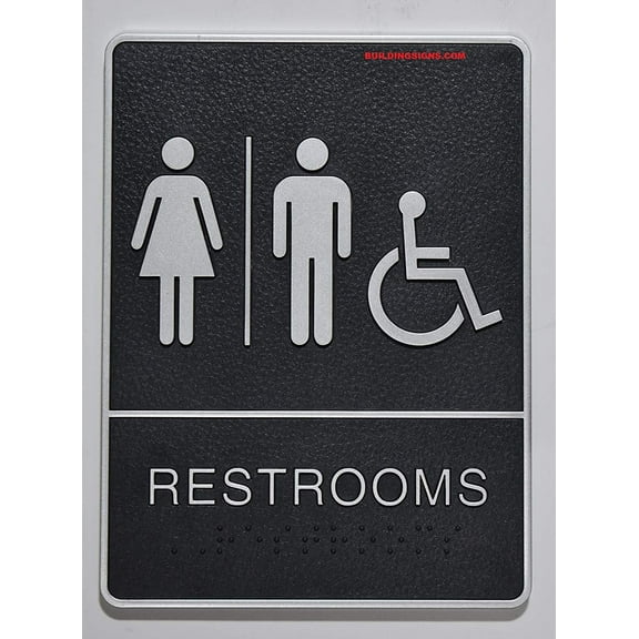 Wheelchair Accessible Restroom Sign with Tactile Graphic (Black,6x9 Comes with Double Sided Tape)- The Leather Sheffield line …