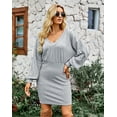 thumbnail image 2 of Yidarton Casual Temperament Dress Autumn & Winter Long-Sleeved Hip Skirt V-Neck Woman Dress Gray M Size, 2 of 5