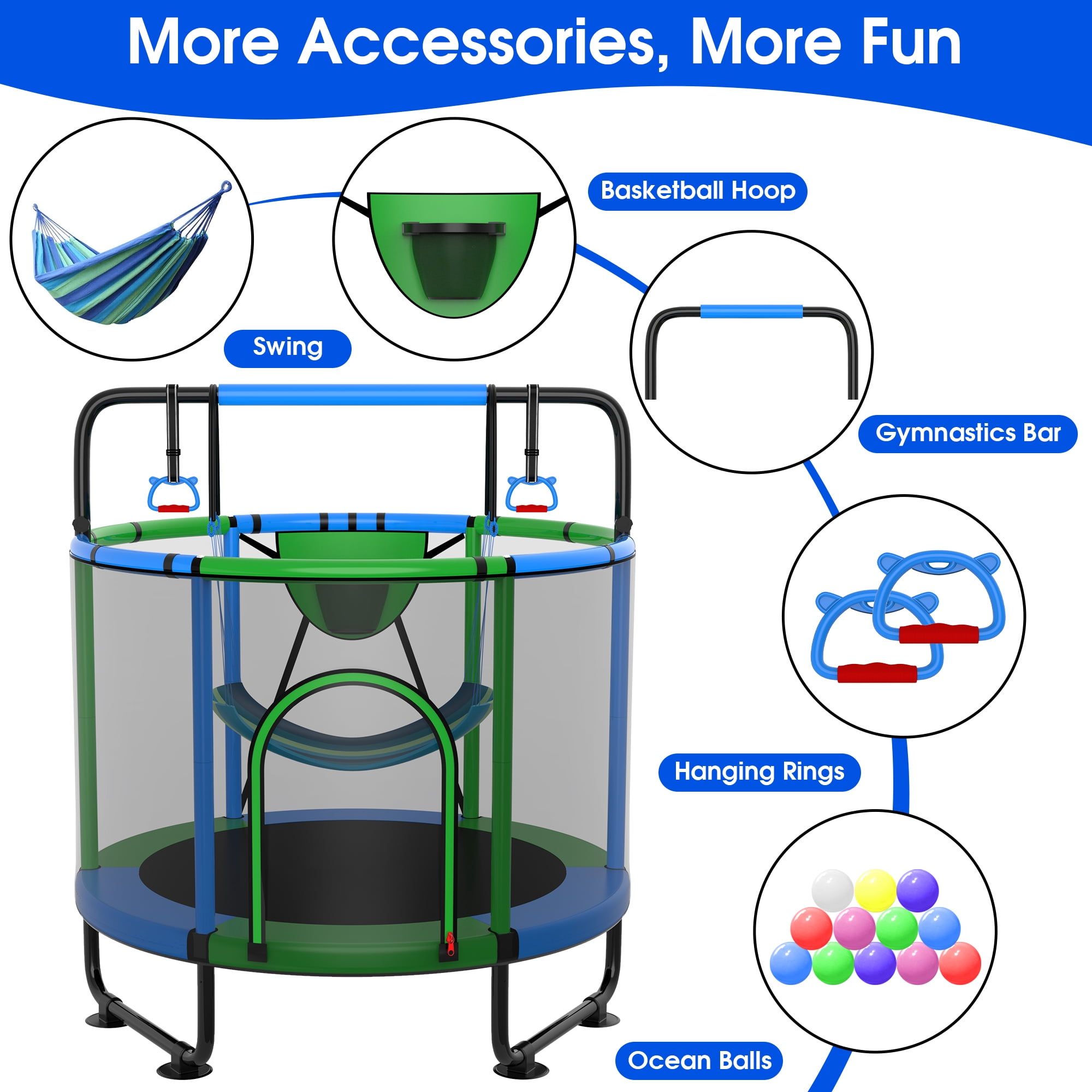 Cochan Trampoline for Kids 5FT 600LBS Toddler Trampoline with Enclosure Net and Handlebar, Mini Small Kids Trampoline for Age 1-6, Birthday Gift for Kids