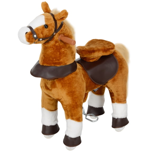 Beyamis Walking Rocking Horse for Kids - Plush Pony Ride-On with Wheels & Neighing Sounds, 132lbs Capacity, 3-5 Years Old Suitable