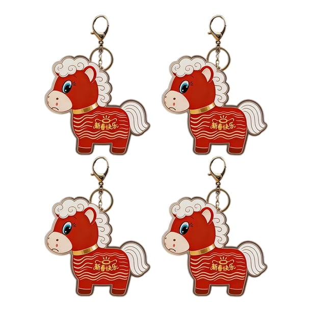 Llavero con colgante de caballo rojo acrílico, diseño de dibujos animados, anilla de metal con bendiciones de Año Nuevo, mochila escolar, regalo para festivales, 2026