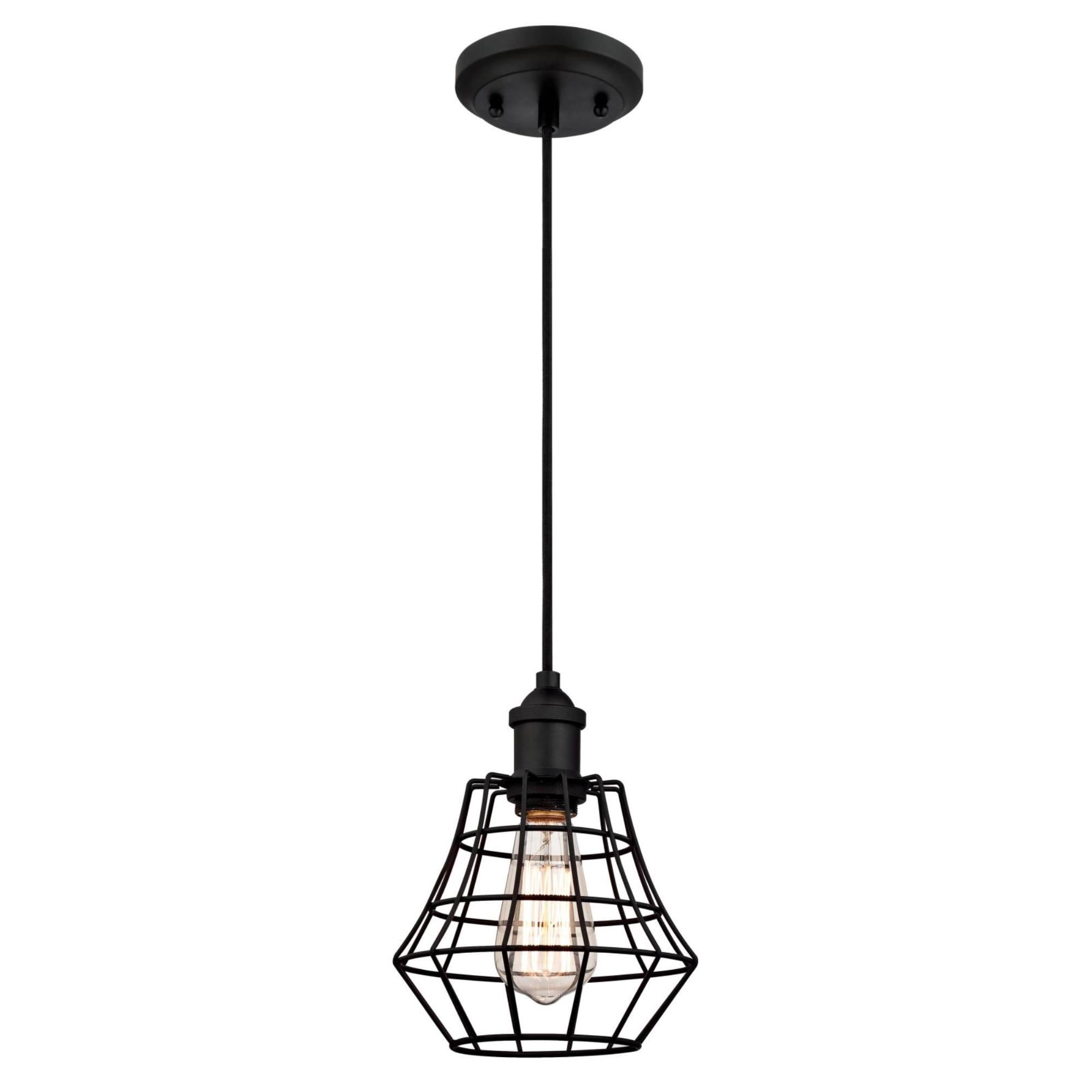 Westinghouse Lighting Nathaniel One-Light Indoor Mini Pendant, Matte Black Finish with Angled Bell Cage Shade