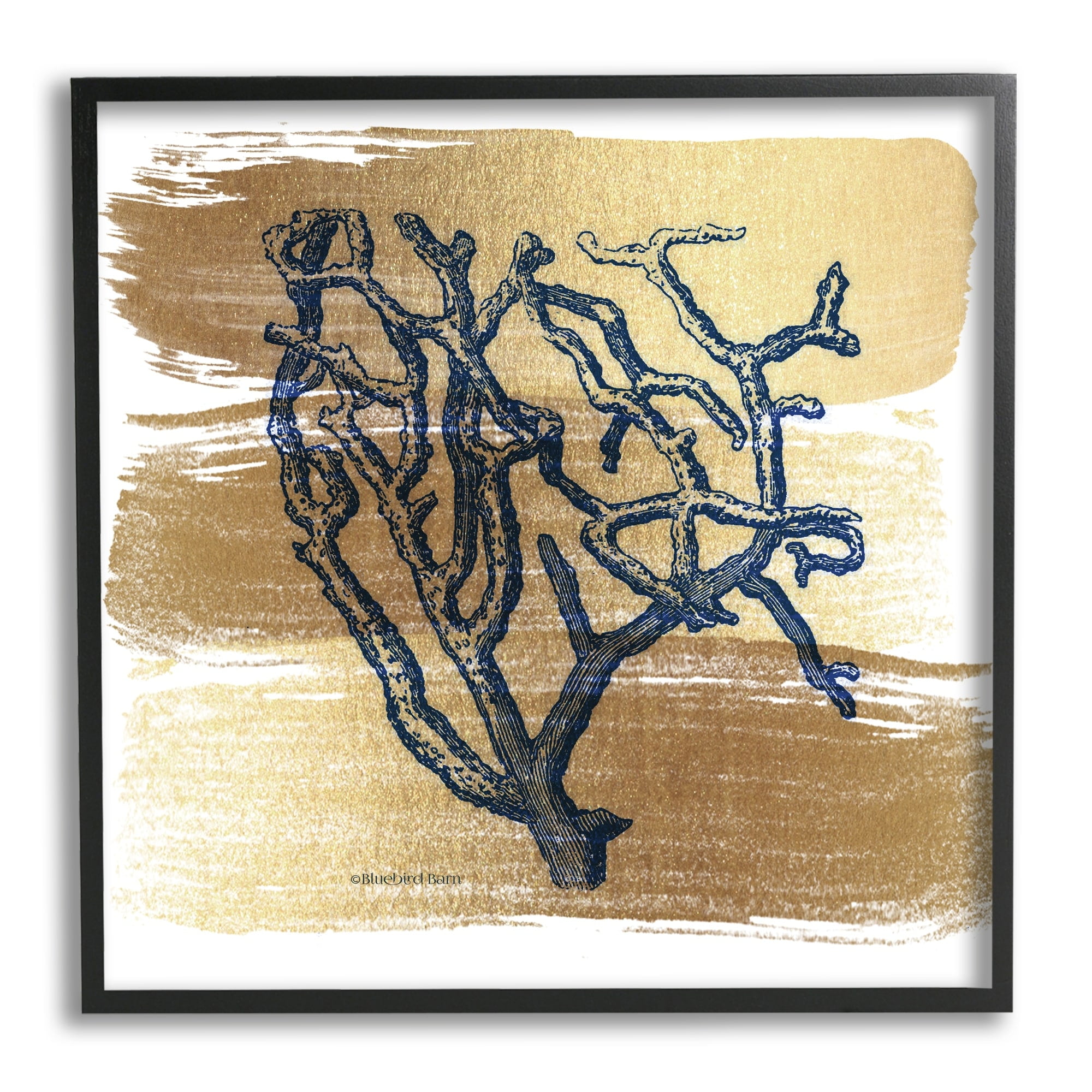 Stupell Industries Azure Blue Coral Golden Patterned Background Sea Plant,17 x 17, Design by Bluebird Barn