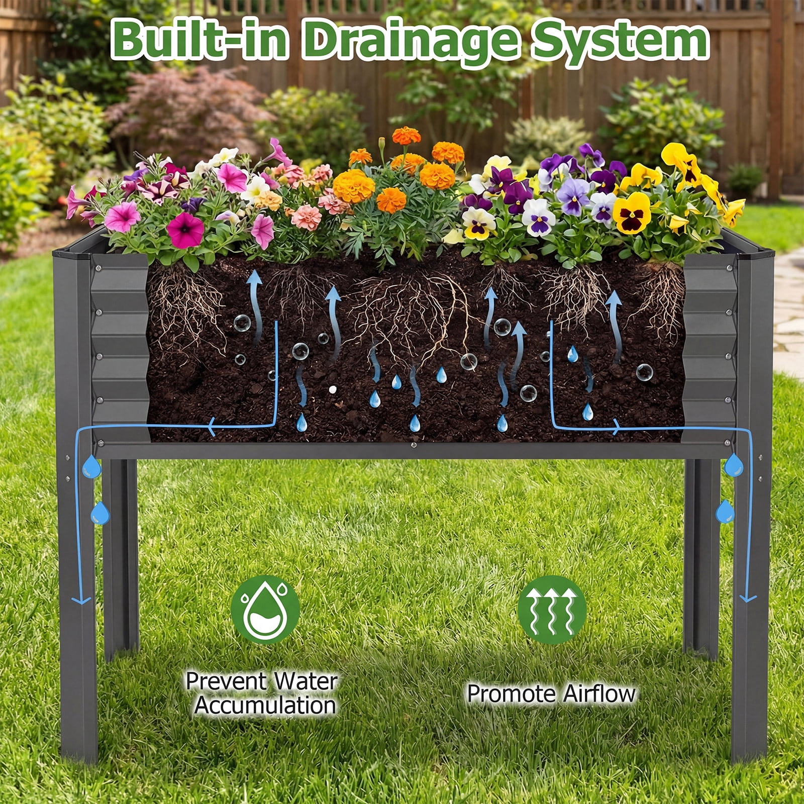 Costway 1 PCS Galvanized Raised Garden Bed with Legs, Metal Elevated Planter Box for Vegetables Gray