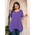 thumbnail image 3 of SHOWMALL Women‘s Plus Size Shirts Summer Short Sleeve Purple 5X Blouse Swing Tee Crewneck Clothing Flowy Tops for Leggings, 3 of 8