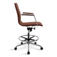 thumbnail image 5 of 2xhome Set of 2 Modern Drafting Chair | Upholstered PU Leather Ribbed Mid Back with Tall Adjustable Base & Leg Rest | Computer Armchair for Home, Executive, Conference, Meetings (Brown), 5 of 11