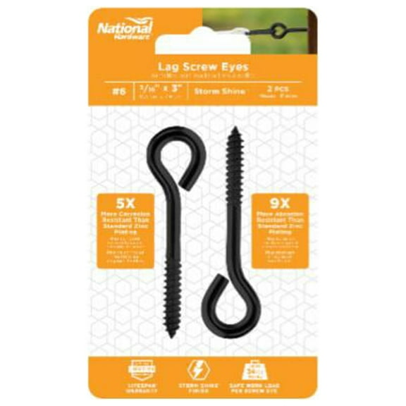 National Hardware N820-101 Lag Screw Eye, 3/16 x 3 In. - Quantity 10