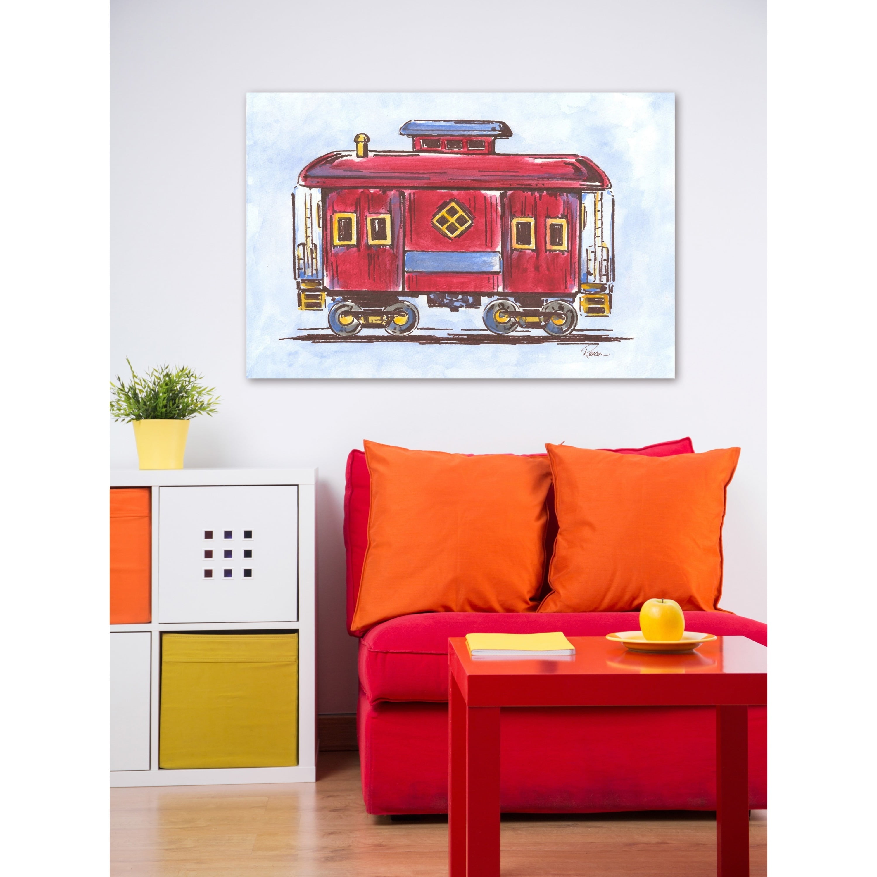Marmont Hill "Red Train" by Reesa Qualia Painting Print on Wrapped Canvas