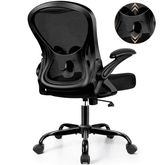 ATHOPE Office Chair, Ergonomic Desk Chair with Flip Up Armrests, Height Adjustable Computer Chair with Lumbar Support, Black