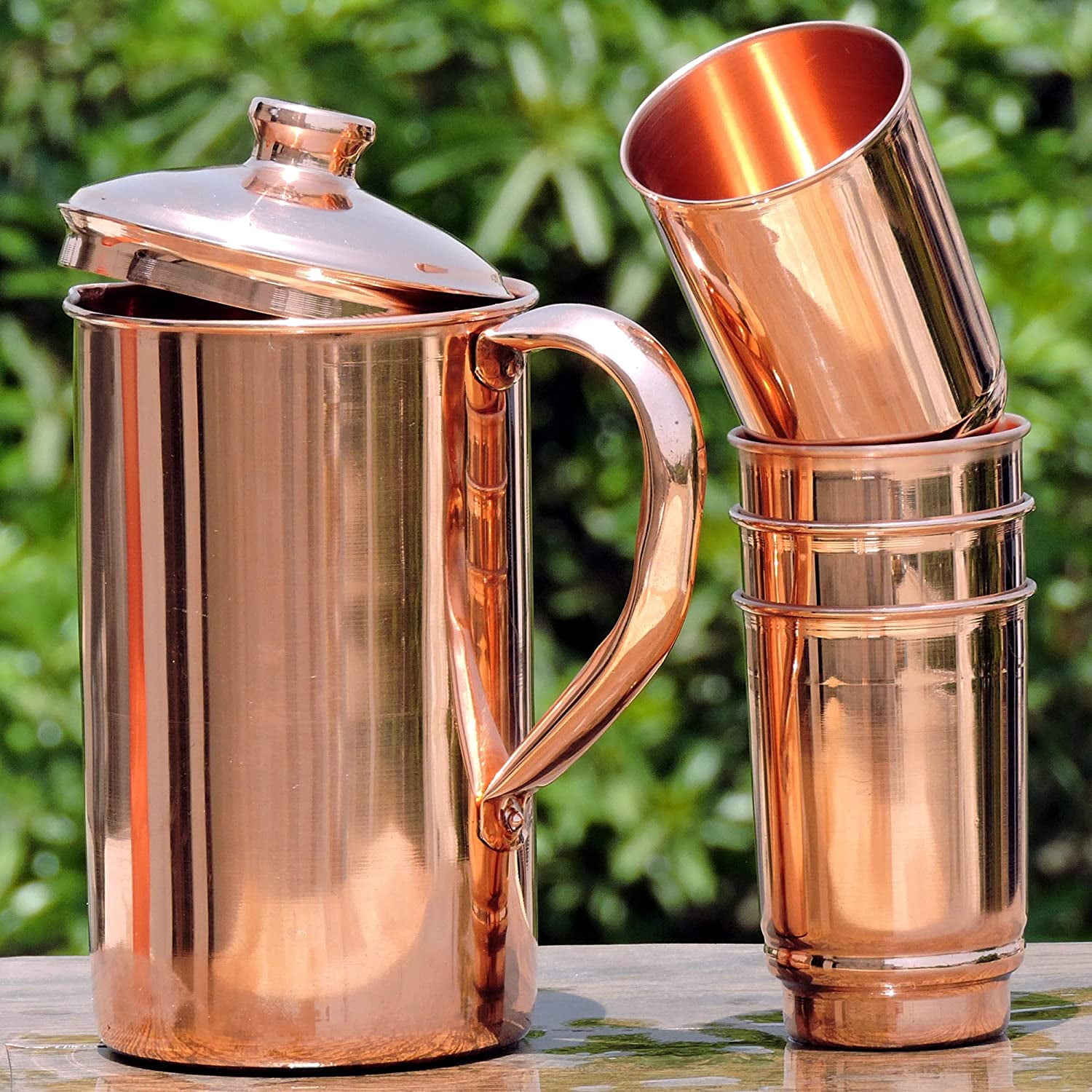 HealthGoodsIn - Pure Copper Pitcher with 4 Copper Tumblers | Copper Pitcher and Tumbler Set for Ayurveda Health Benefits